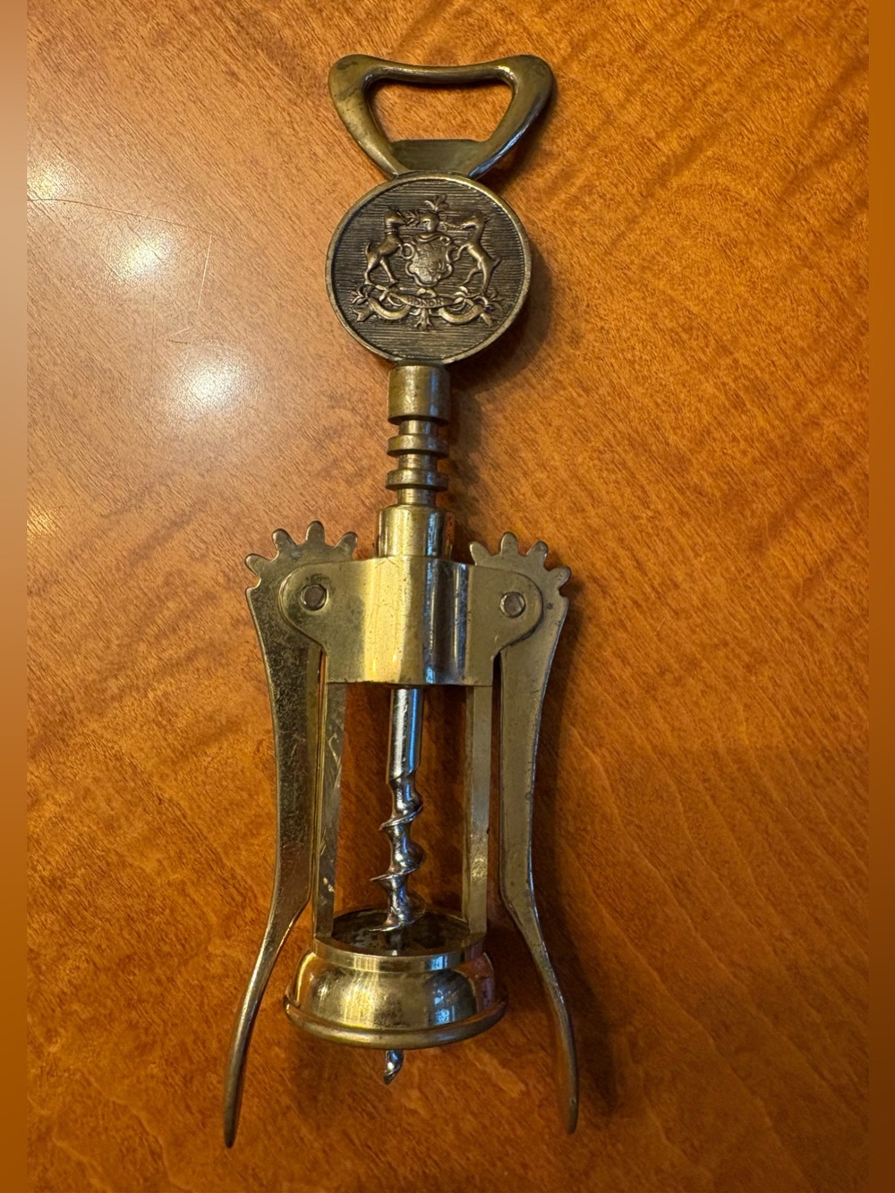 VTG Solid Brass Corkscrew Wine Bottle Opener Winged. Made In Italy. HONOR emblem